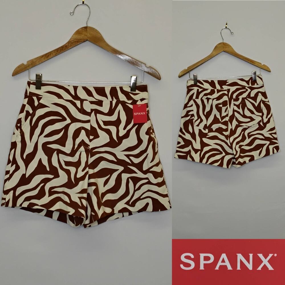 Spanx Polished 6" Shorts Women's S Brown and White Zebra Print NWT #J5700